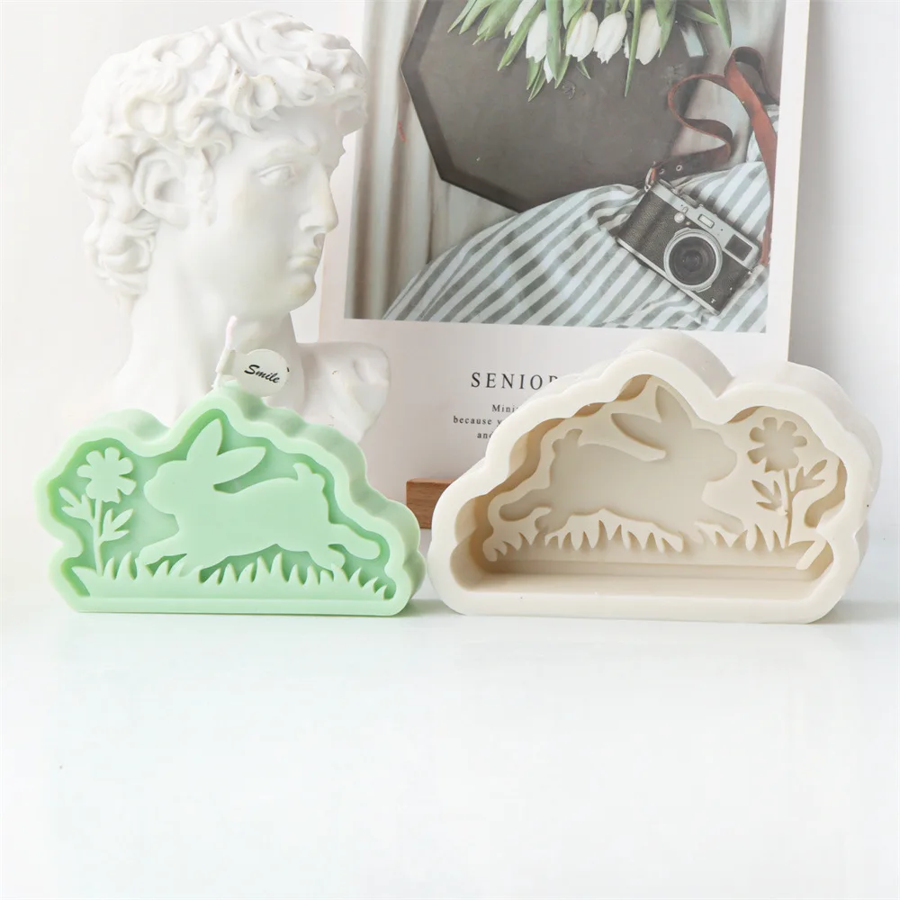Easter Relief Flower Rabbit Silicone Candle Mold DIY Animal Aromatherapy Plaster Bunny Candle Mold Home Decoration