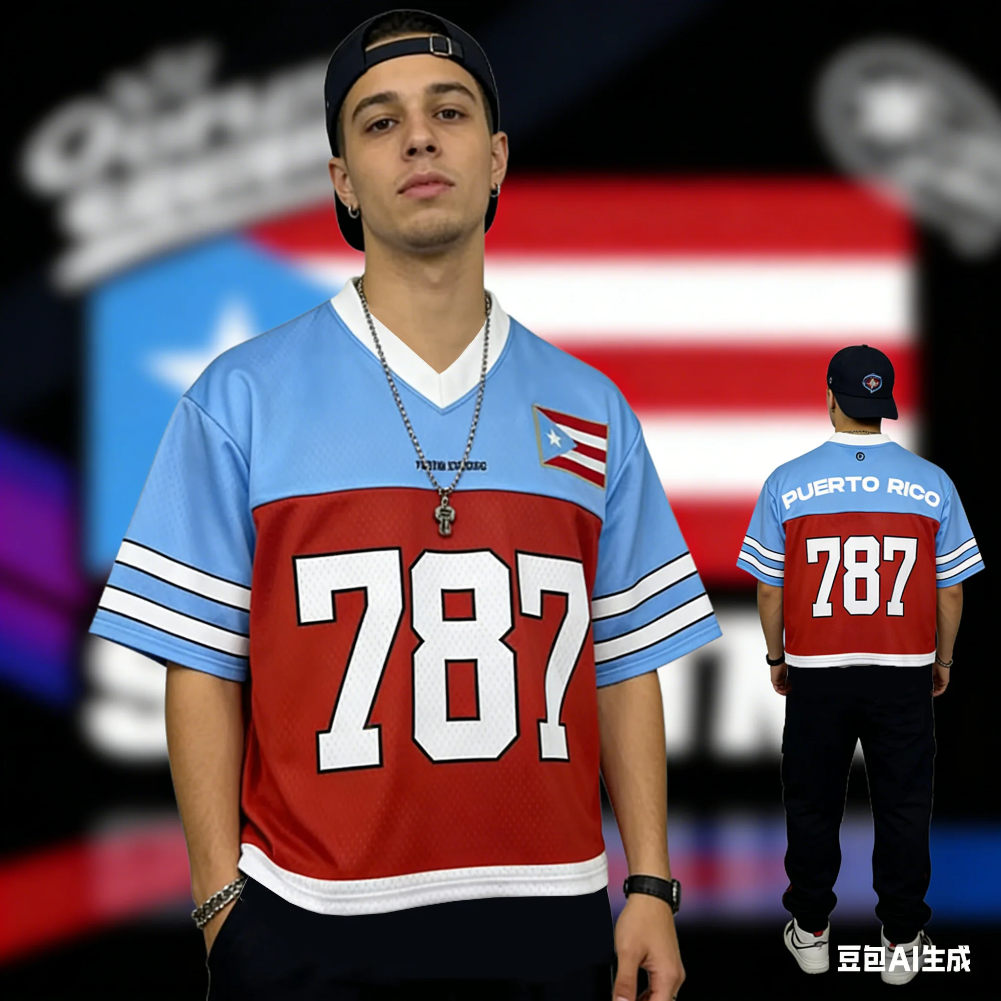 Neues Puerto Rico 787 Fußballtrikot, Unisex-Trikot, modisches Y2k-T-Shirt mit V-Ausschnitt für Herren, Sommer-Sport-T-Shirt für Herren