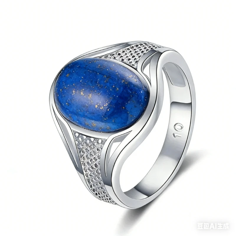 

Lover's Vintage 10*14mm Bluesand Stone Ring for Women Men Silver Plated Oval Natural Gemstone Jewelry Party Anniversary Gift