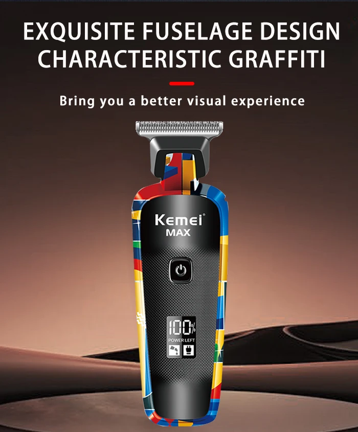 Kemei KM-Max5090 Elektrischer Haarschneider, professioneller USB-Rasierer mit LED-LCD-Digitalanzeige, modisches Graffiti-Design – Detail 8