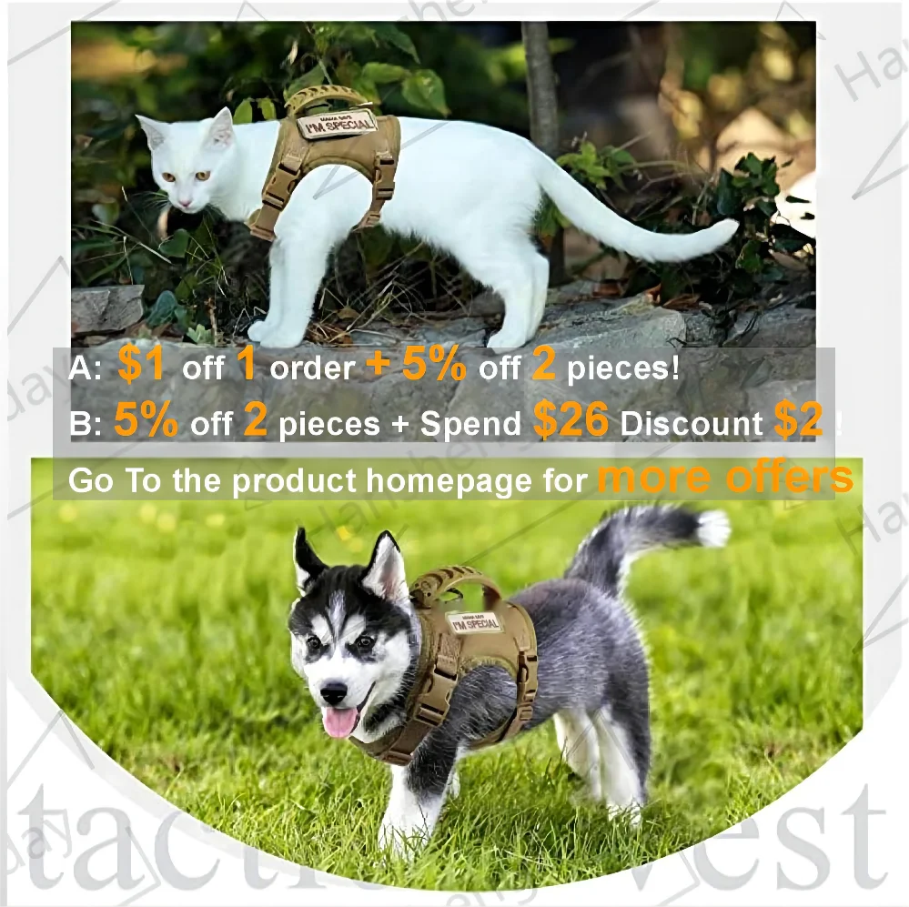 Nylon Tactical Cat Harness Cloth for Walking Escape Proof Adjustable Soft Mesh Pet Vest,Large Adult Cats chest Clothes&Small Dog