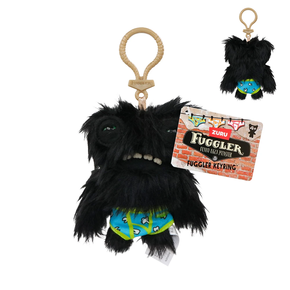 Fuggler macio bonecas de pelúcia chaveiro feio sorriso dentes monstro pingente hug olhos largos estranho preto engraçado mochila chaveiro presentes 11cm
