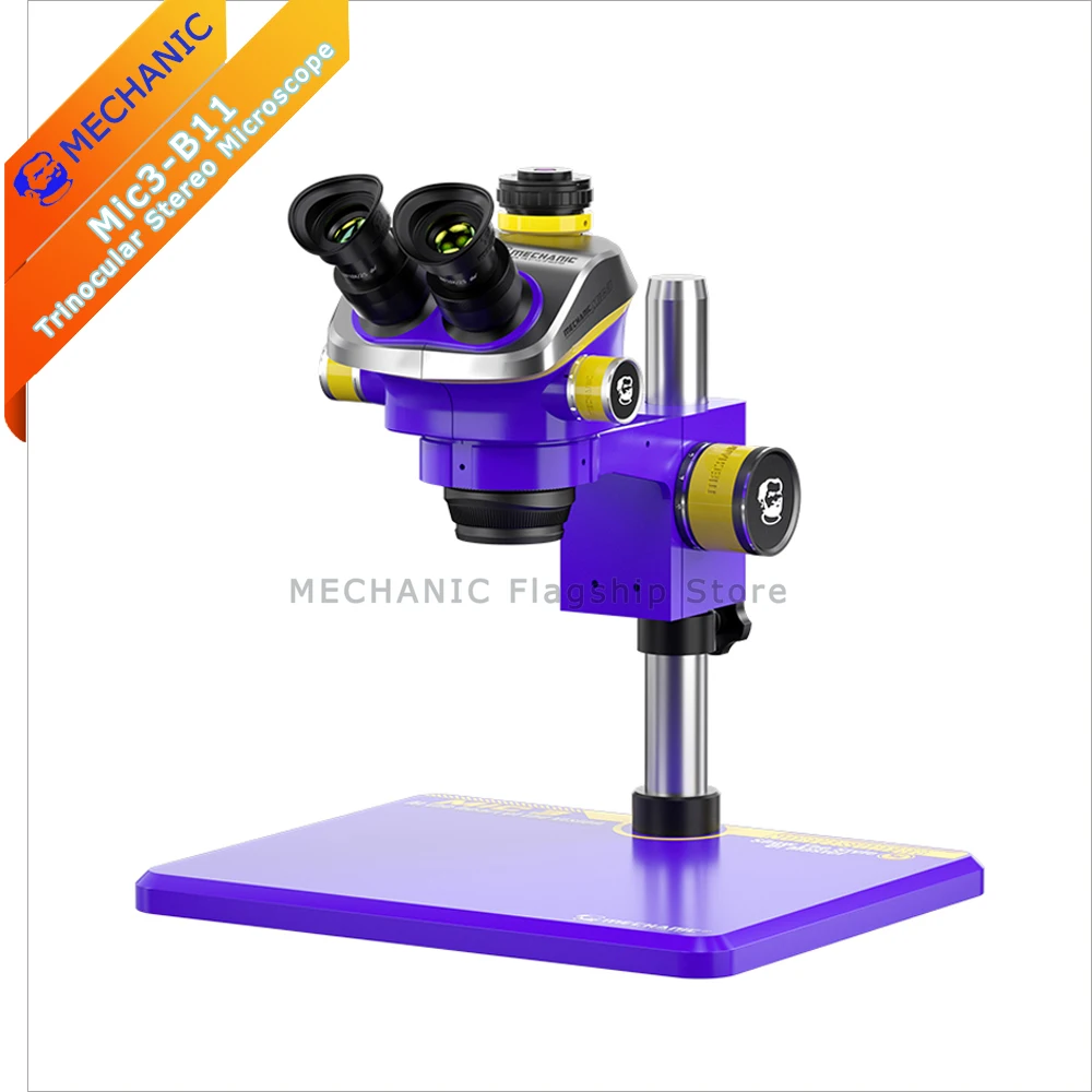 MECHANIC Mic3-B11 Trinocular Stereo Microscope WF10X/25MM Eyepiece 7-50X Continuous Zoom for Phone PCB Welding Microscope Tool