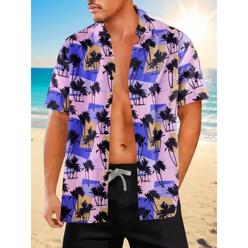 Palmshadow Men's Camisa Sleeve Shirt Hawaiian Print Button Down Shirt Business Holiday Everyday Outdoor Men's Short Sleeve Shirt