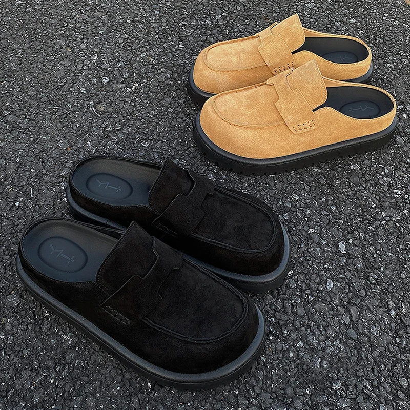 

No back heel loafers leather shoes men's new style cow suede leather Mueller shoes comfortable slippers casual business
