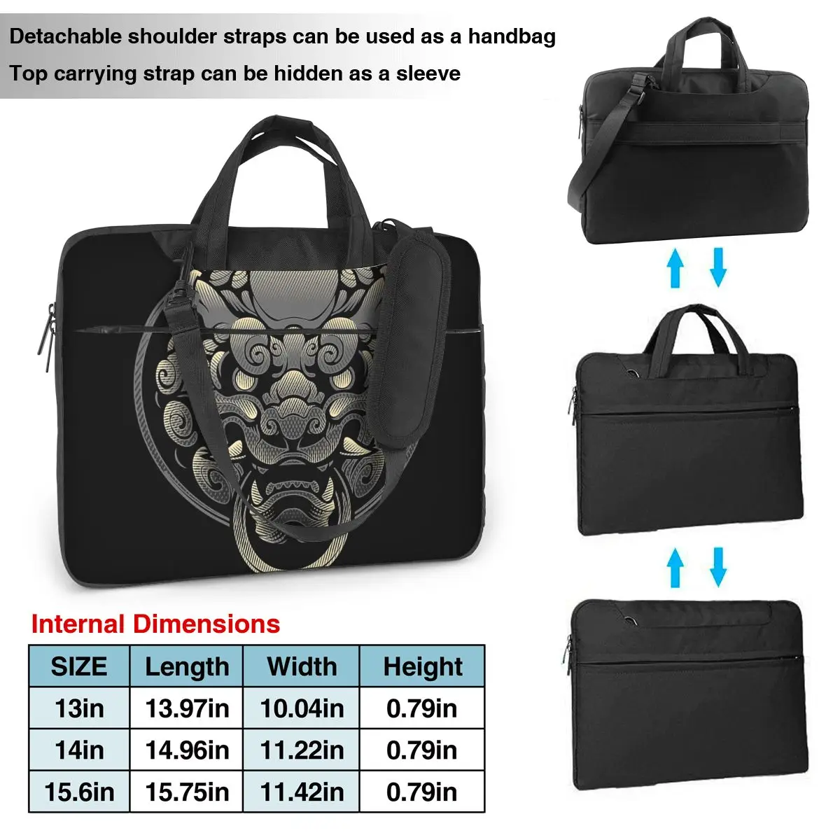 Komainu - The Lion Dog Guardian Laptop Bag Case Protective Vintage Computer Bag Bicycle Crossbody Laptop Pouch