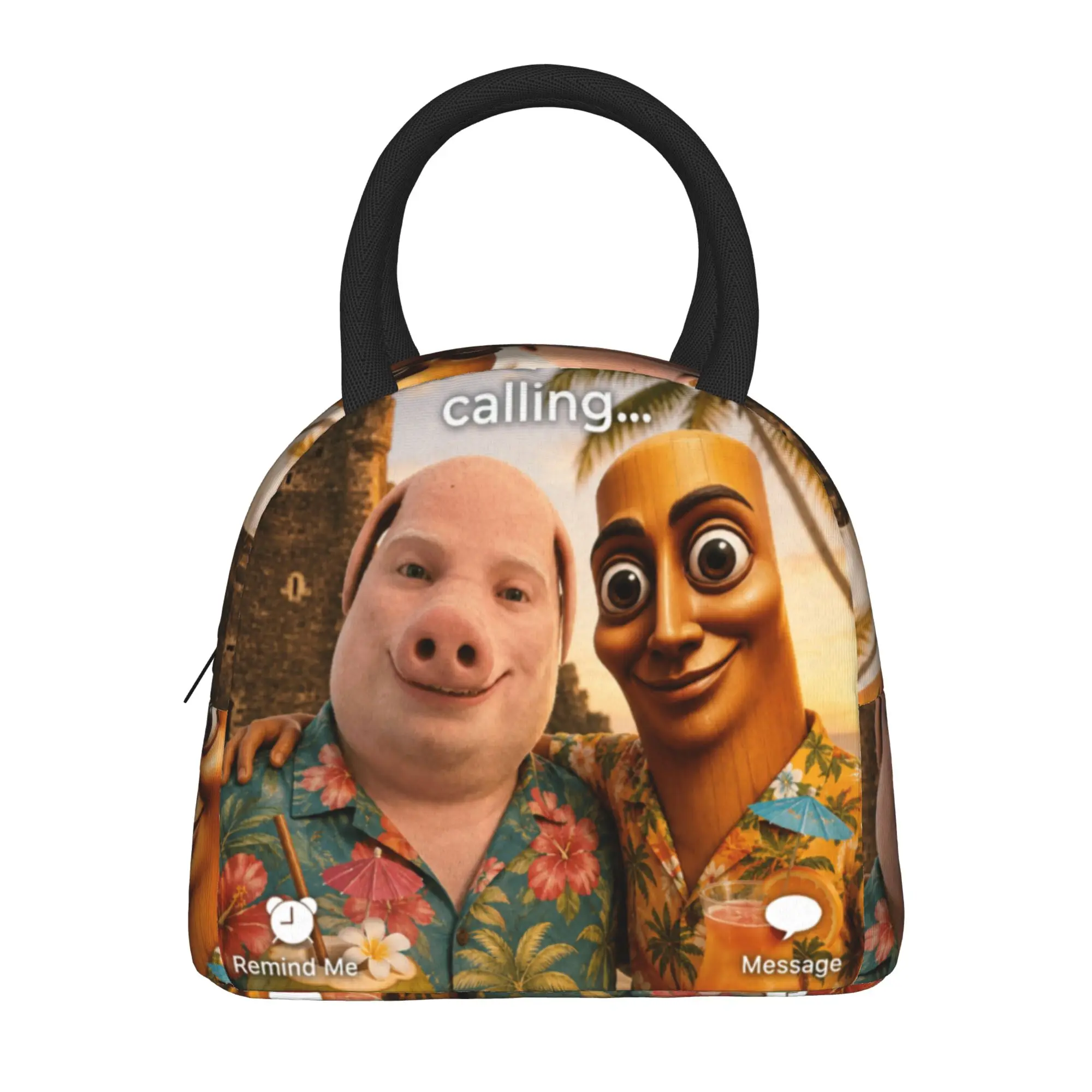 Tropical Beach Summer Meme Joke Tung Sahur John Pork Lunch Bag Picnic Lunch Box For Girls Graphic Design Thermal Tote Handbags