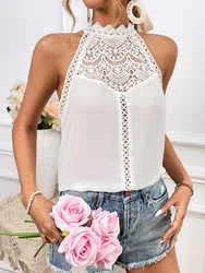 Elegant Sleeveless Chemises Et Blouses Women's Shirt 2024 Summer Fashion White Lace Tank Top for Women Tops Bloues Camisas