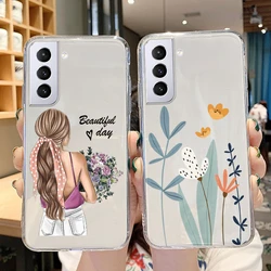 Fundas For Samsung Galaxy S21 5G S 21 Plus S21 FE Back Cover Transparent Soft Silicone Cute Cartoon Flower Coque For Samsung S21