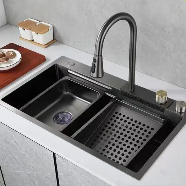 Nano Step Kitchen Sink faucet Stainless Steel Handmade Above Mount Waterfall Faucet Farmhouse Kitchen Sinks