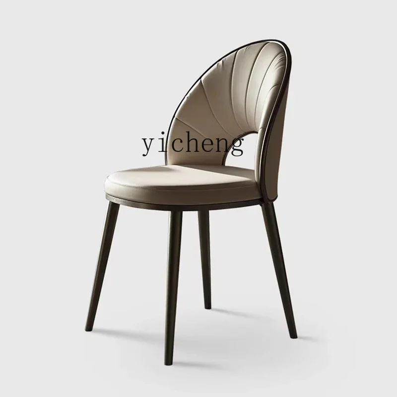 

TQH light luxury dining chair household full leather backrest single chair modern simple stainless steel chair