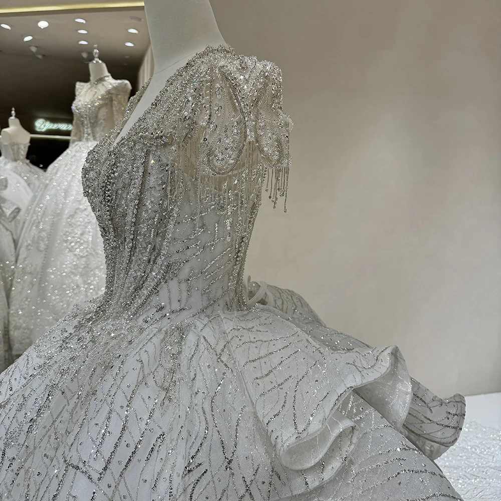 Exquisito vestido de novia de manga corta con perlas, vestidos de novia con lentejuelas, tren real sin espalda personalizado para novia, فستان temperaturkol