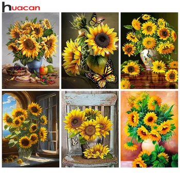 Huacan 5D DIY 다이아몬드 페인팅 꽃 꽃병 장식, 집 전체 사각형 라운드 자수, 모자이크 과일 벽 아트 