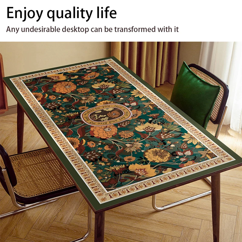 Customized Bohemian Vintage Leather Silicone Tablecloth, Waterproof and Oil Proof, Table Protective Cover, Decoration, Hot