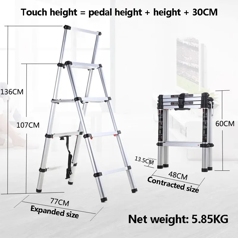 

Stretchable Multifunctional Anti Shake Six Step Ladder Thickened Aluminum Alloy Eng Ladder For Household Use Foldable