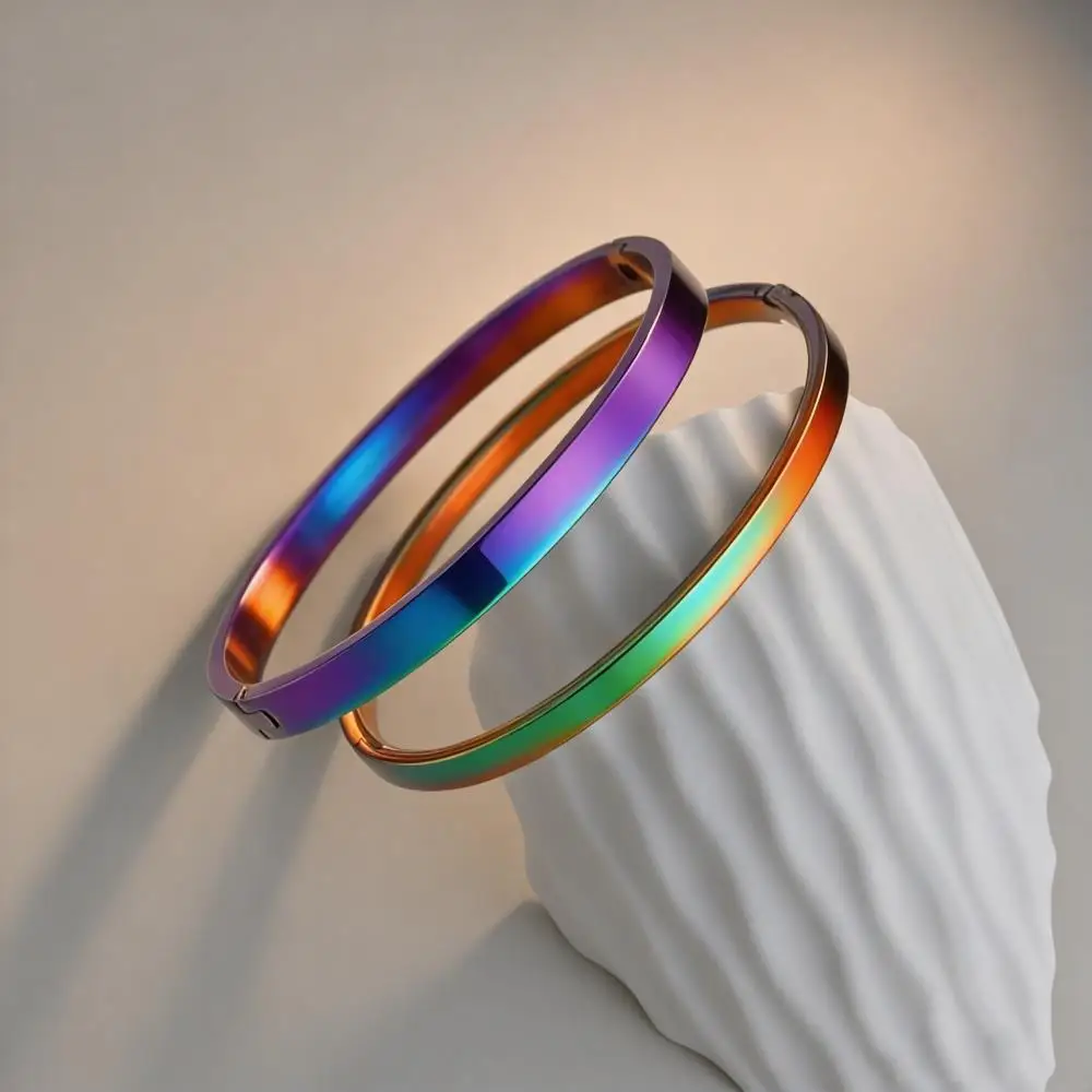 Colorful 4/6MM Wide Stainless Steel Bracelets For Women Men Rainbow Female Male Couple Bangle Wristband Jewelry Valentine Gifts
