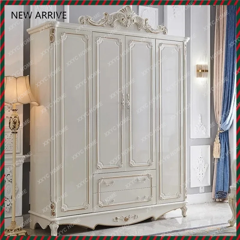 DV  wardrobe four-door bedroom overall large wardrobe cabinet wooden 4-door white French