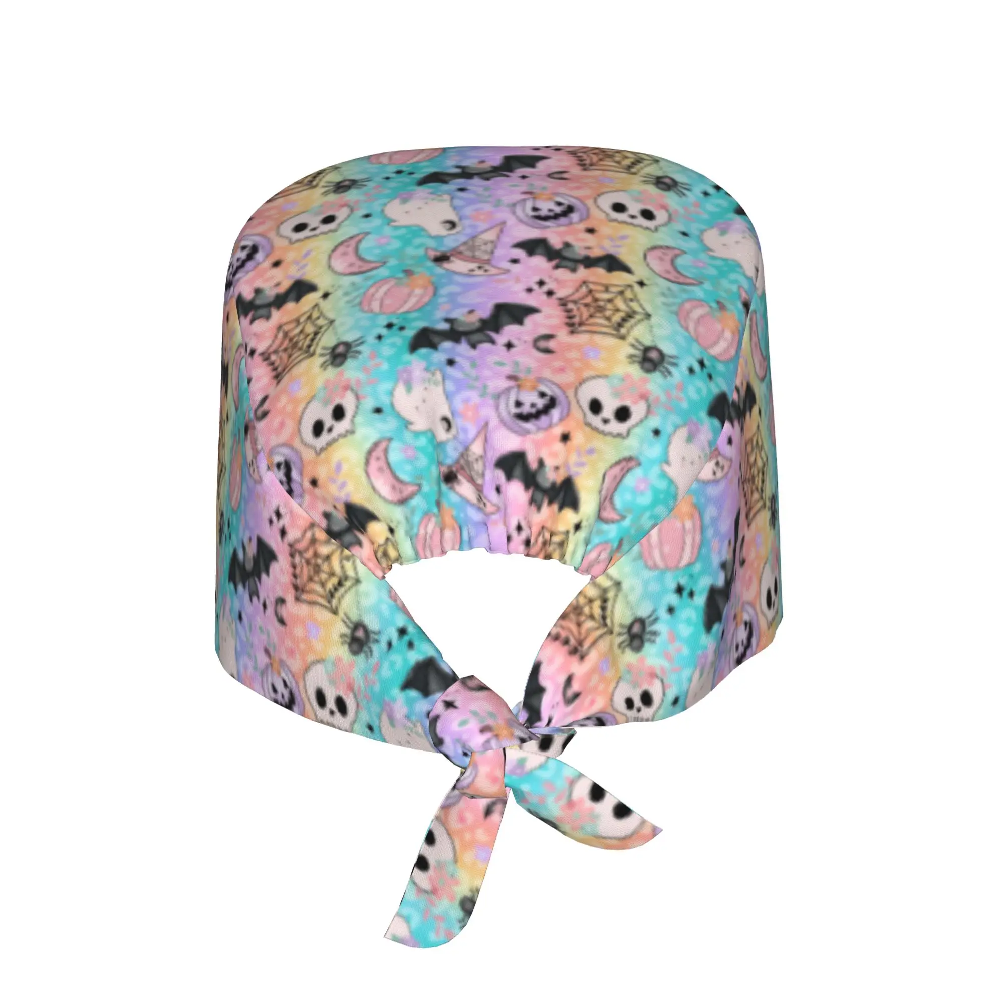 

Custom Adjustable Witch Pattern Working Hat Men Women Halloween Occult Gothic Magic Scrub Caps for Dentist