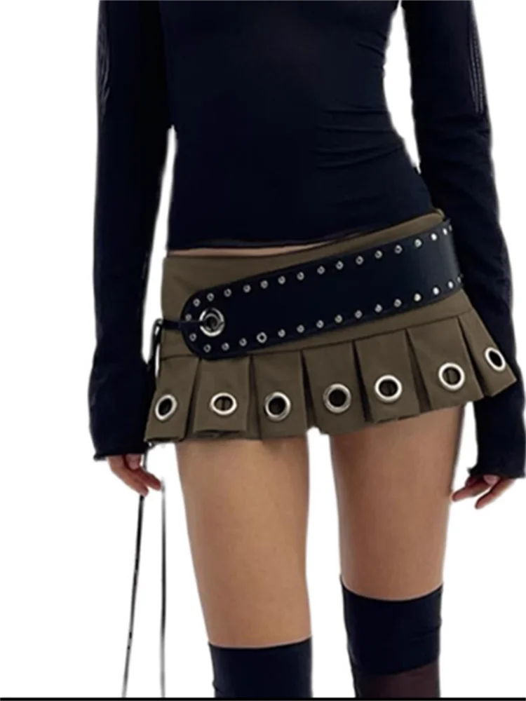 

Мини-юбка с низкой посадкой в стиле панк и кожаным ремнем, горячие сексуальные супер короткие плиссированные юбки, женские клубные наряды в стиле Харадзюку