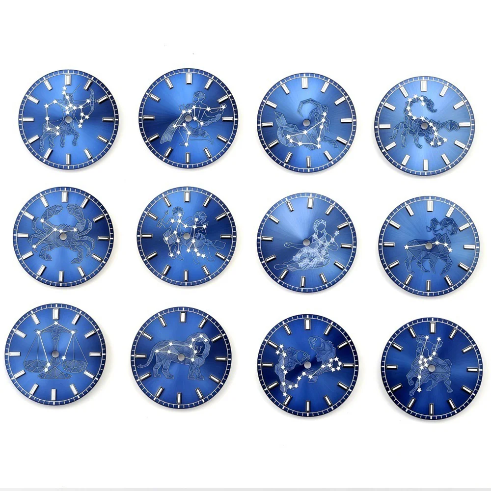Customized NH35 Watch Dial 28.5mm Zodiac Chart Watch Dial Fit for NH35 NH36 7S26 Movement 28.5mm Blue Luminous Watch Surface
