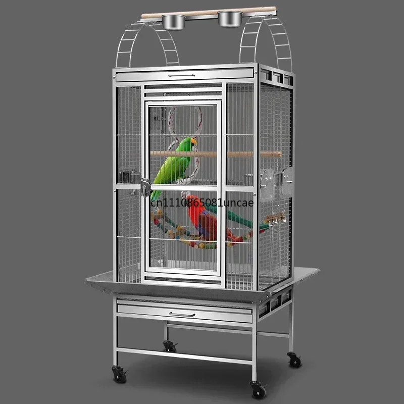 Stainless Steel Parrot Cage Medium Large Deluxe Bird Cottage Extra Large Space Parrot Breeding Cage with Wheels 51*61*152cm