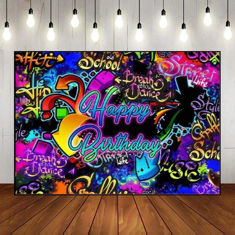 Decoration Splat Photography Custom Light Neno Glow Theme Disco Background Colorful Backdrop Happy Birthday Graffiti Party Wall