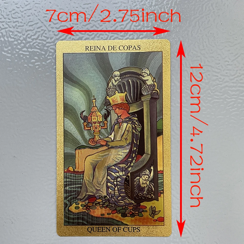 Spanish and English Golden Foil Tarot Cards 12x7cm Divination Prophecy Deck for Beginners with 2-Languages Guidebook Taro