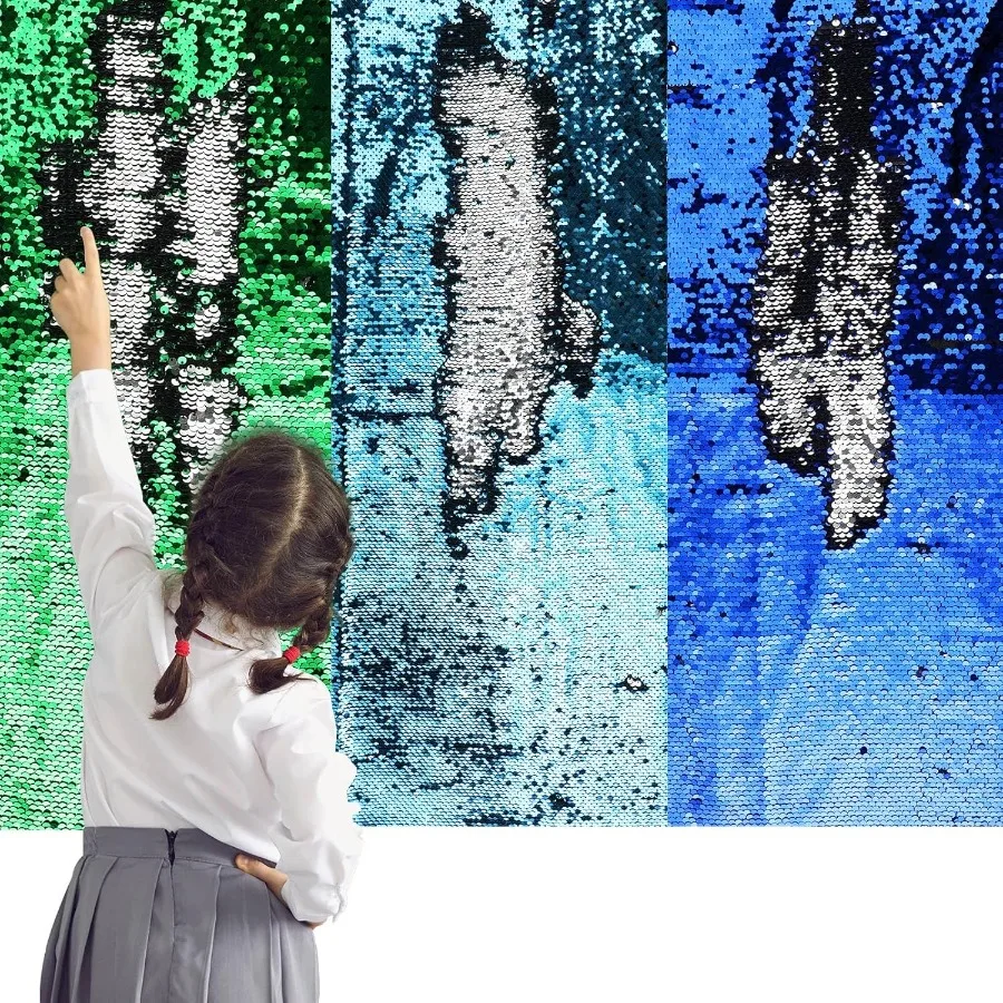

3 Pcs Sensory Wall Sequin Flip Fabric for 40 x 13 Inch Sensory Graffiti Reversible Sequin Fabric with 36 Pcs Hook and Loop Stri