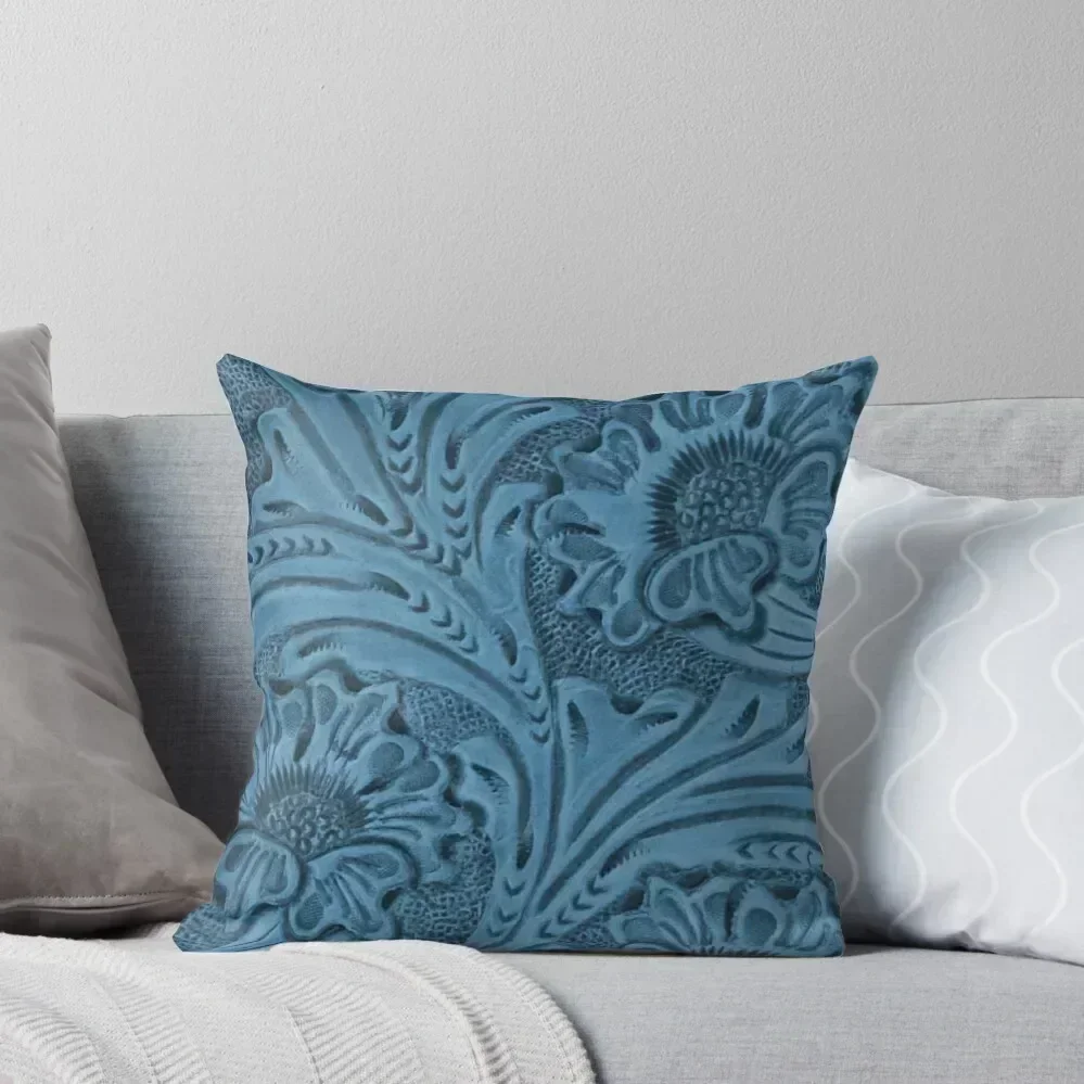 

Cornflower Blue Tooled Leather Pattern Throw Pillow bed pillows Decorative Cushion Cover Cushion Child pillow