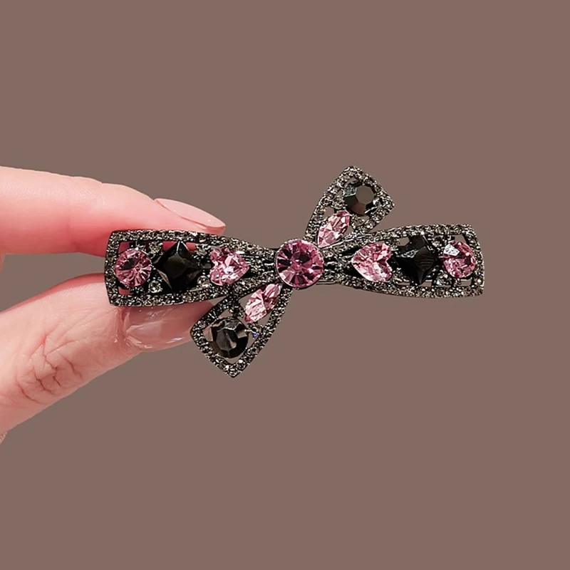 High-end Lila Kristall Strass Hohl Bogen Haarnadel frauen Pony Seite Clip Entenschnabel Clip Einfache Koreanische Stil Haar zubehör – Detail 1