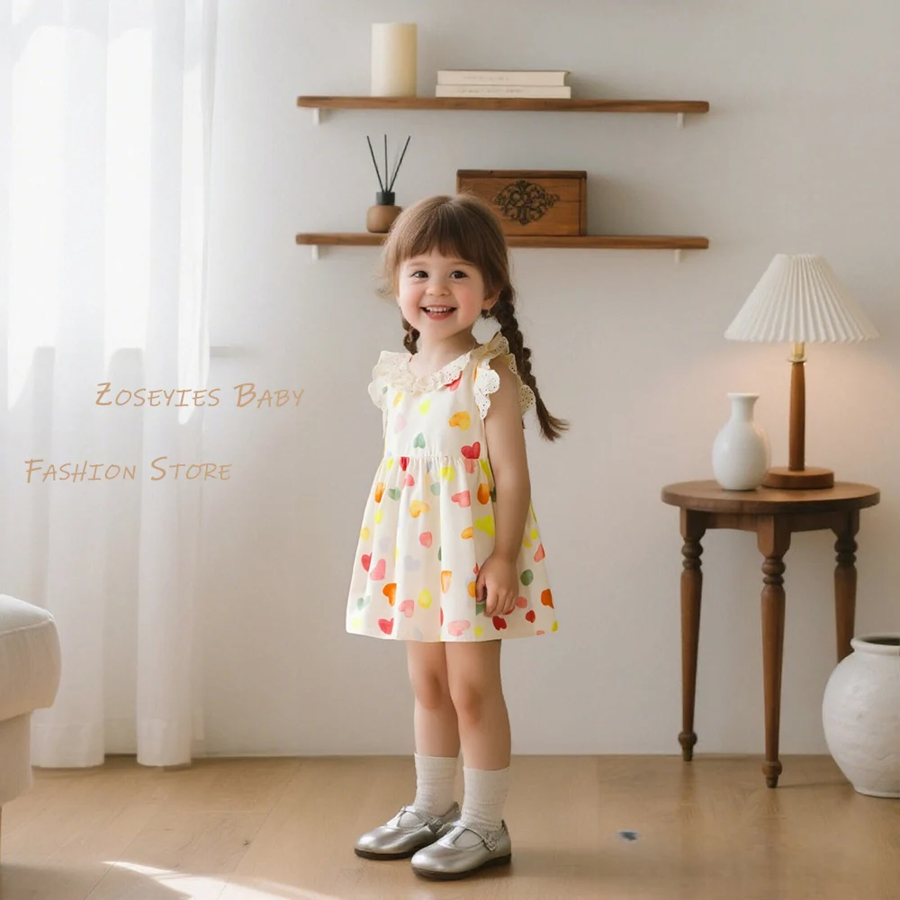 

Baby Girl Dresses Summer Full Printed Love Lace Girl Dresses Cute Girls Beach Dresses Baby Girl Clothing