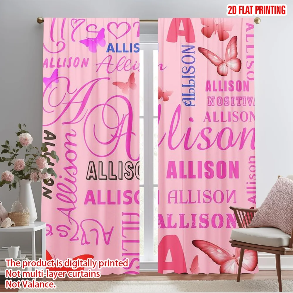 2pcs,2D plane printing Pattern Curtains Allison Flutter 100% Polyester (without rod) All Seasons Perfect for Bedroom Living Room