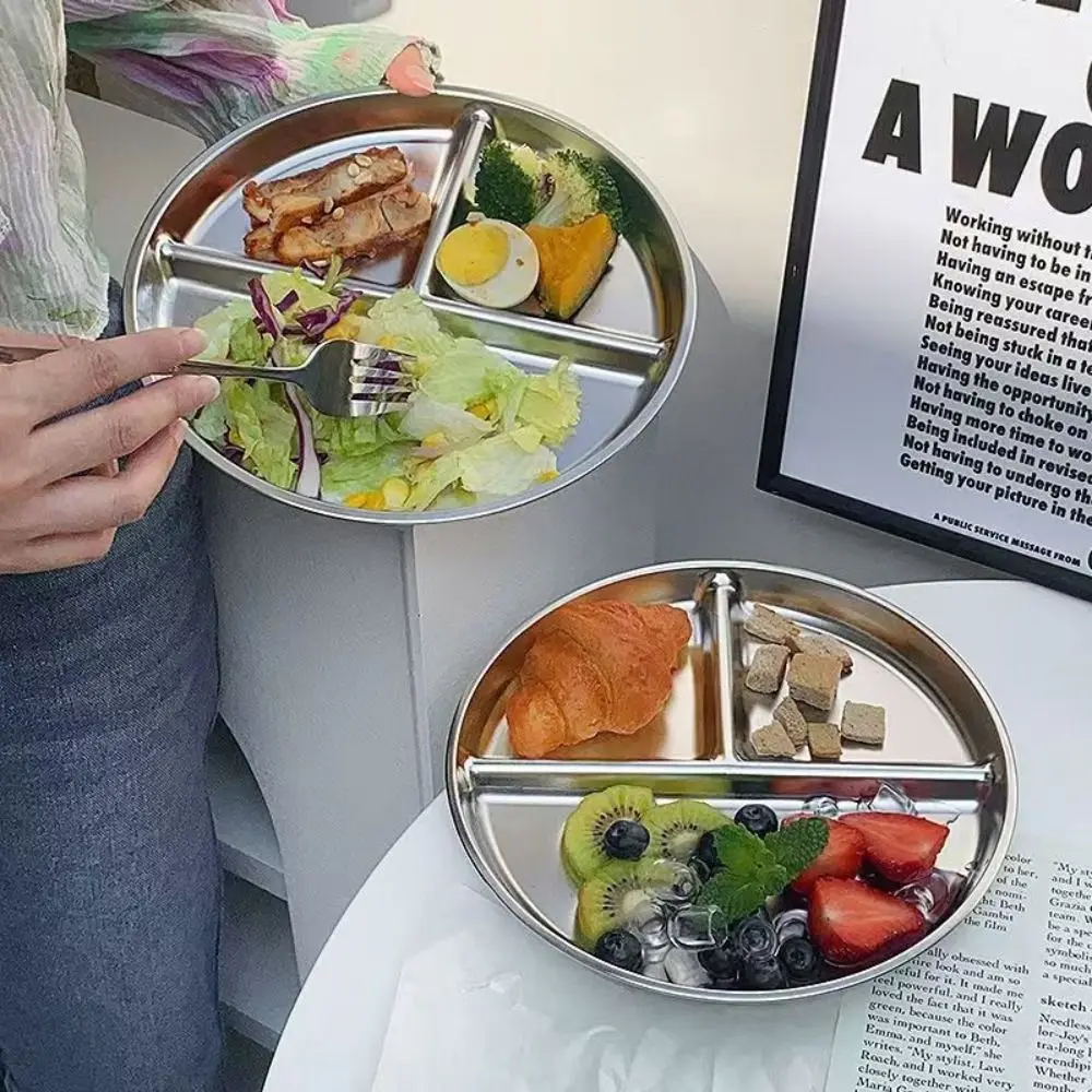 

Многофункциональные тарелки для контроля порции из нержавеющей стали 304, 9 дюймов, многоразовые разделенные тарелки, круглые подносы для еды для взрослых и детей