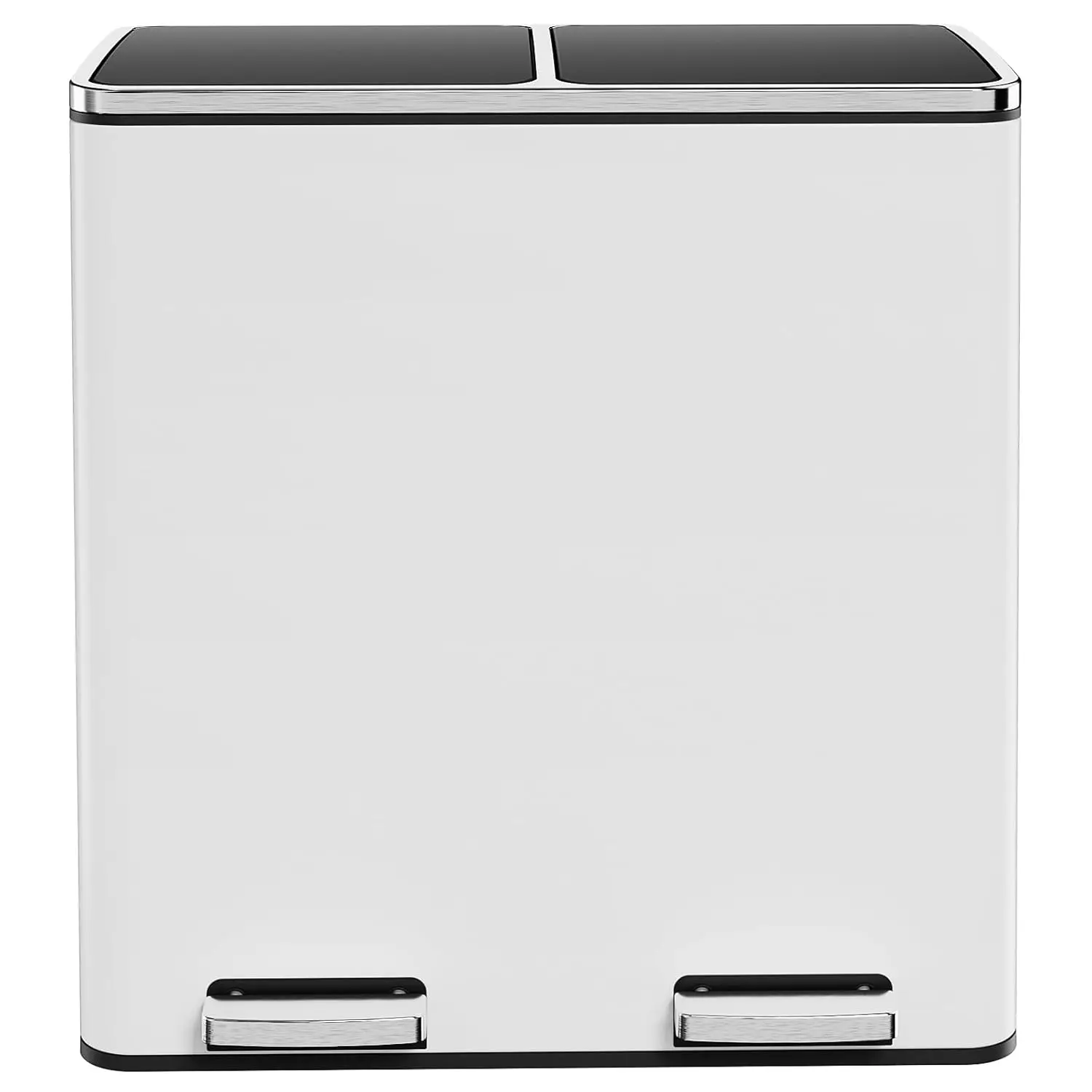 

60-литровое мусорное ведро из нержавеющей стали с двумя отделениями, крышкой с плавным закрыванием и герметичным дизайном, белое