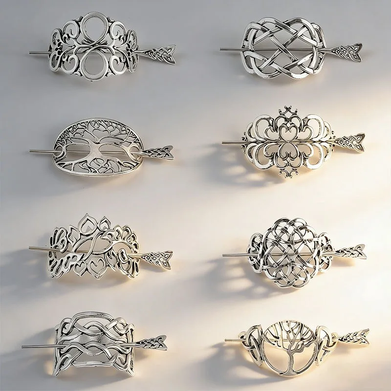 24-Piece Personalized Viking Celtic Style Hollowed-Out Retro Geometric Alloy Hair Clips For Party Cosplay Matching Accessories