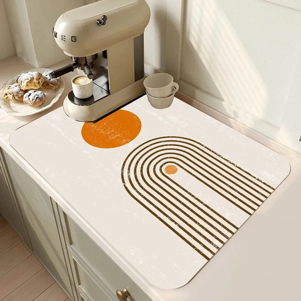 VIKAMA Boho Line Geometric Dish Drying Mat Waterproof Non Slip Quick Absorbent Coffee Maker Kitchen Counter Pad