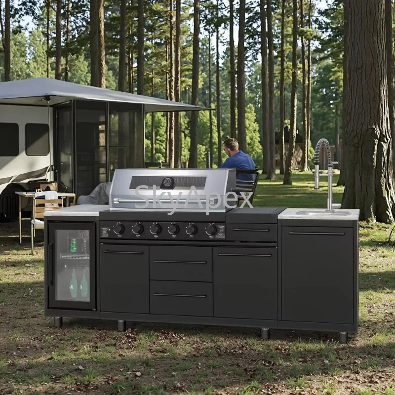 All 304 Stainless Steel High end Modular Outdoor Kitchen Aluminum BBQ  Pizza  Oven  Sink  AntiRust  Durable  Courtyard  Backyard