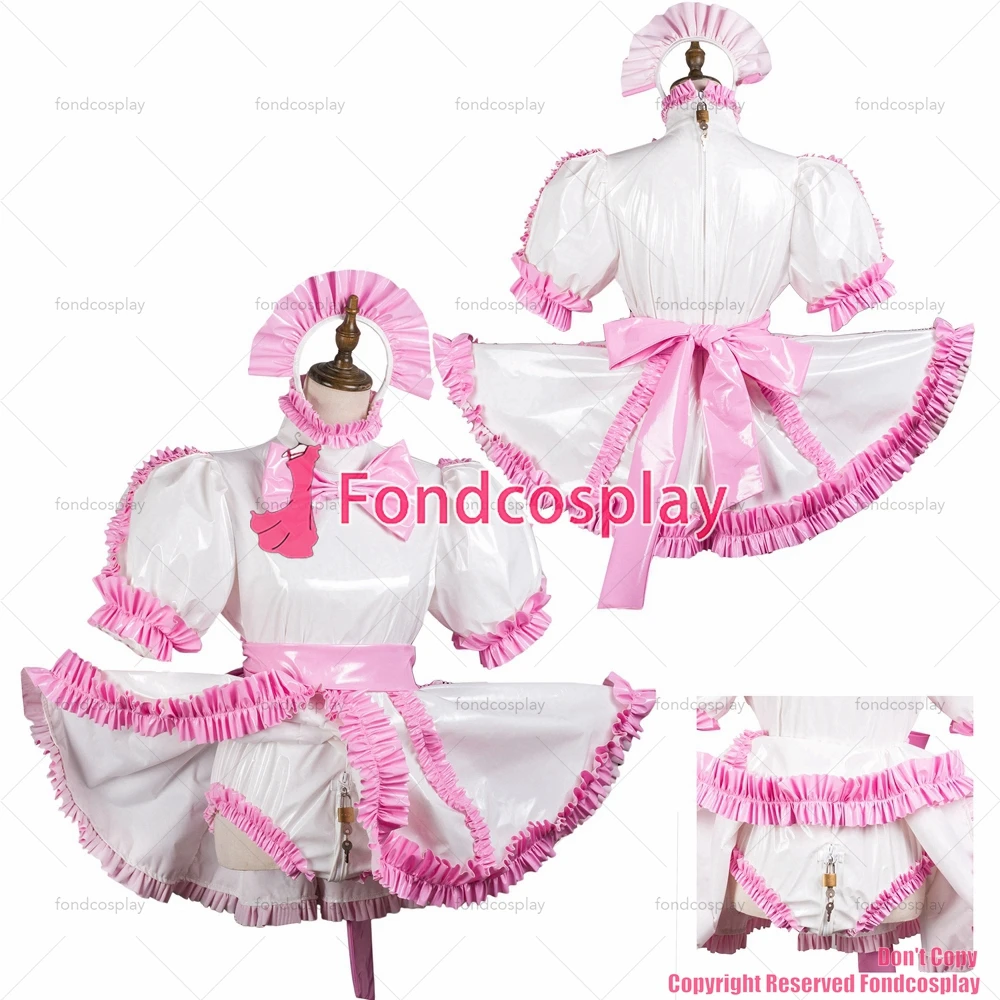

Сексуальная одежда для взрослых fondcosplay с перекрестными бретелями, тонкое белое платье из ПВХ, Запираемая униформа, комбинезоны, комбинезоны, CD/TV[G3711]