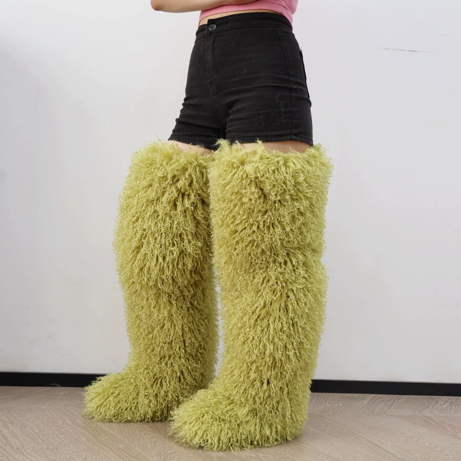 

Роскошные зимние сапоги выше колена из искусственного меха, женские зимние сапоги, зимние сапоги на платформе из искусственного монгольского меха для женщин