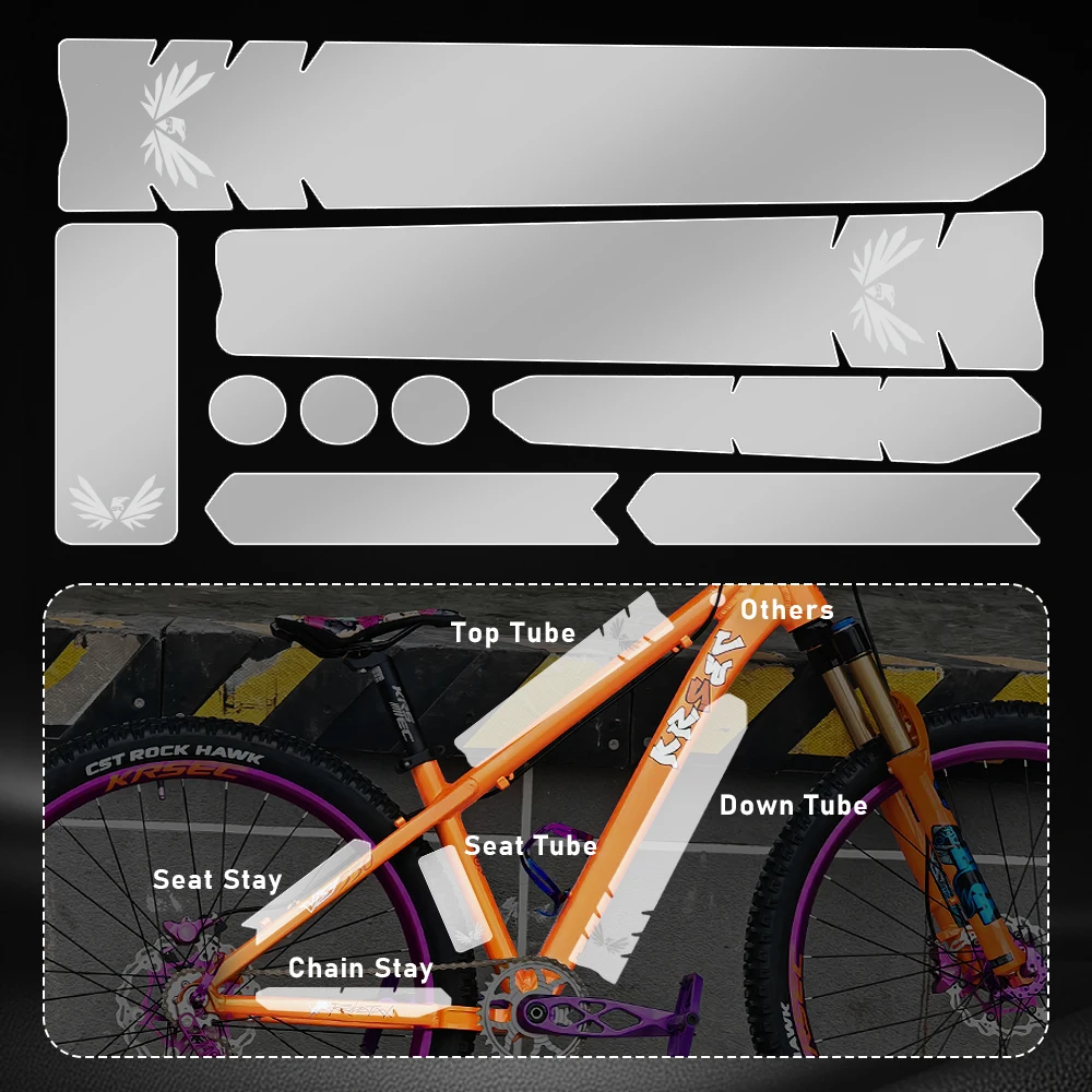 KRSEC Fahrradrahmen Kurze Transparente Schutzaufkleber MTB Fahrrad PVC-Schutzfolie Fahrradrahmen Unterrohr-Schutzaufkleber