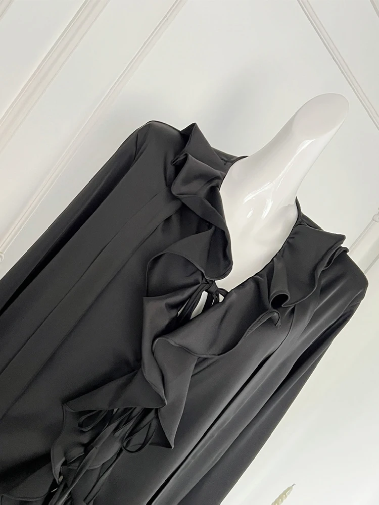 Autumn Women French Vintage Chiffon Ruffle Design Shirts Old Money Long Sleeve Black Blouses Mori Girl Elegant Trendy Coquette