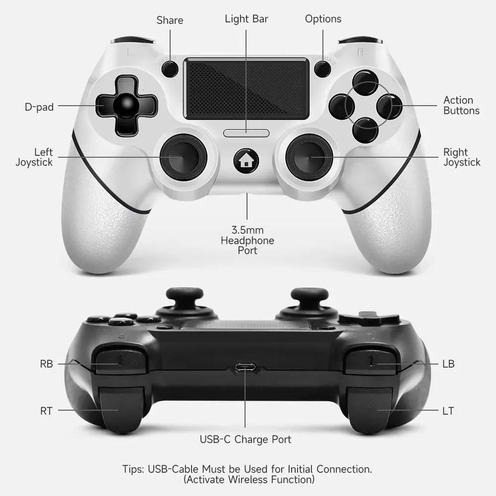 Zamia Wireless Game Controller for PS4 PS3 Console Computer PC Gamepad 6-axis Gyroscope Dual Vibration 3.5mm Jack Function
