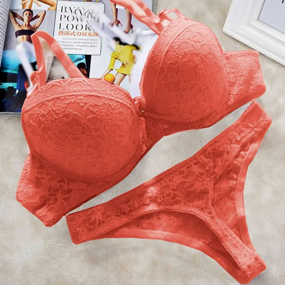 Sexy Lace Bra Set Rhinestone Full Cup Underwire Bras Ladies Push Up Underwear Thongs Set Female Brassiere G-string Intimates