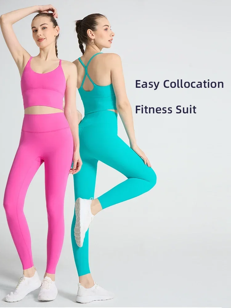

2-piece Yoga Suit Women Sportswear Fitness Set Cross back Yoga Tops A High Waist Leggings Pilates Fitness Sports Clothing