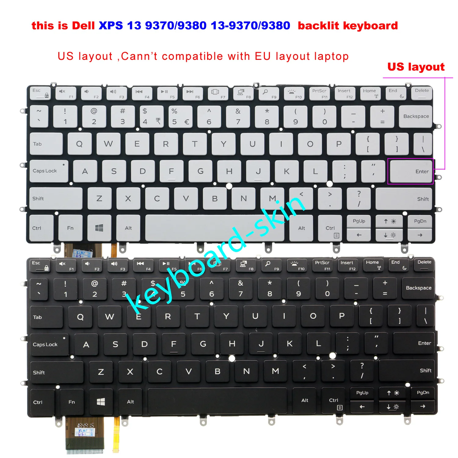 

New US Backlit white /black Keyboard for Dell XPS 13-9370 P82G P82G001 / 13-9380 P82G P82G002 series laptop