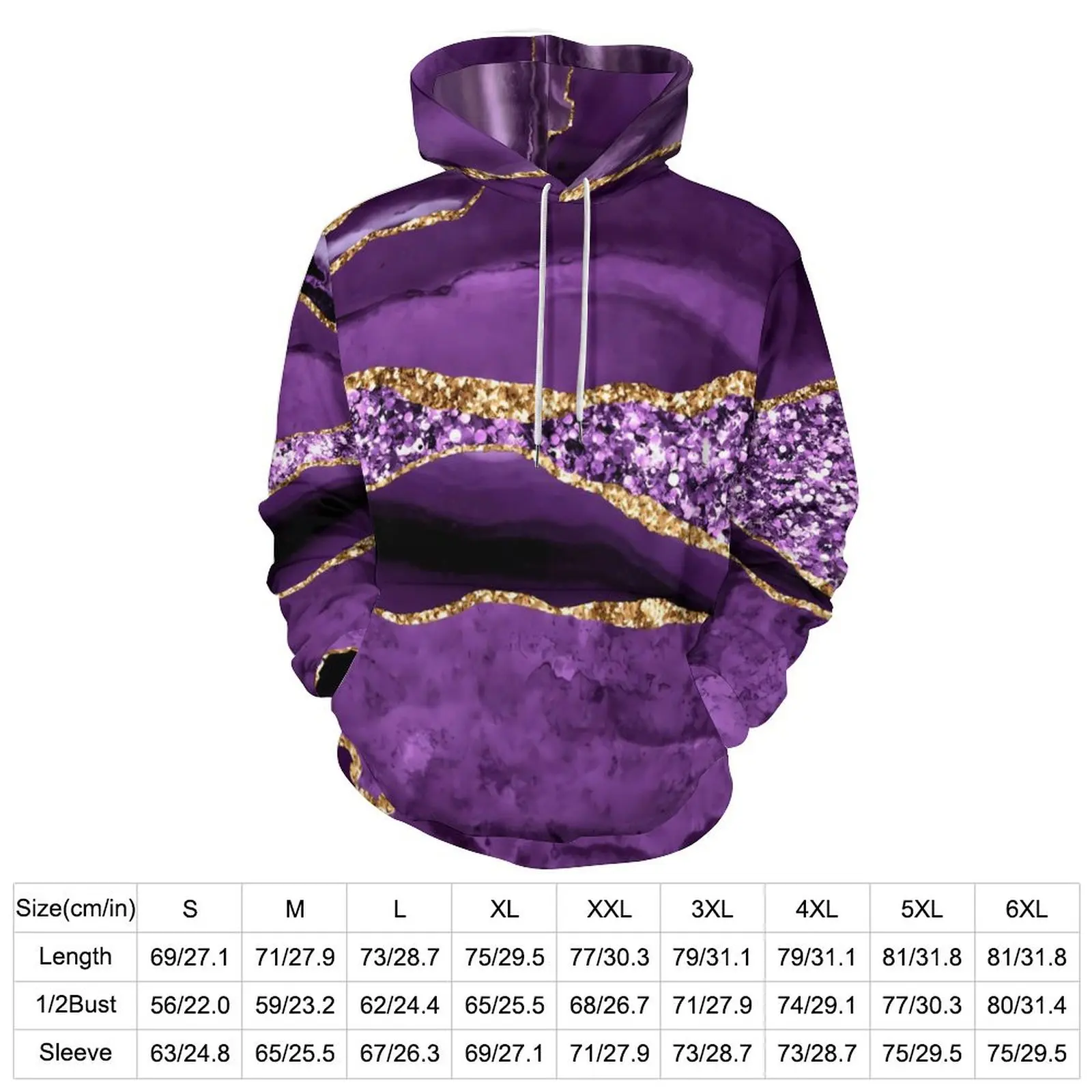 Marble Print Loose Hoodies Purple And Gold Classic Hoodie Unisex Long Sleeve Y2k Custom Hooded Sweatshirts 4XL 5XL 6XL