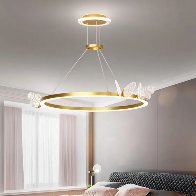 Modern Led Butterfly Ring Pendant Light for Living Room Bedroom Hanging Lamp Round Circle Ceiling Chandeliers Shop Decoration