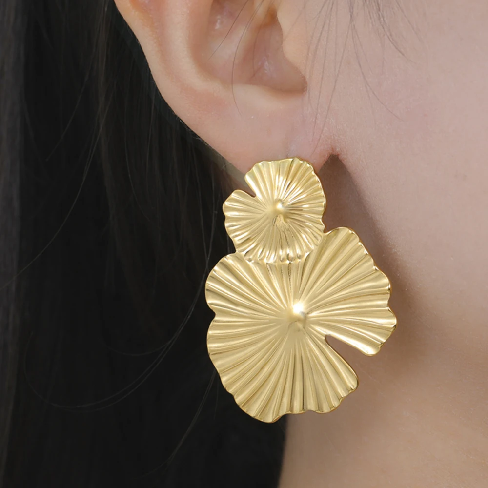My Shape Lotus Leaf Stud Earrings Stainless Steel Big Earrings for Women Delicate Trendy Exaggerated Stud Earrings Jewelry Gifts