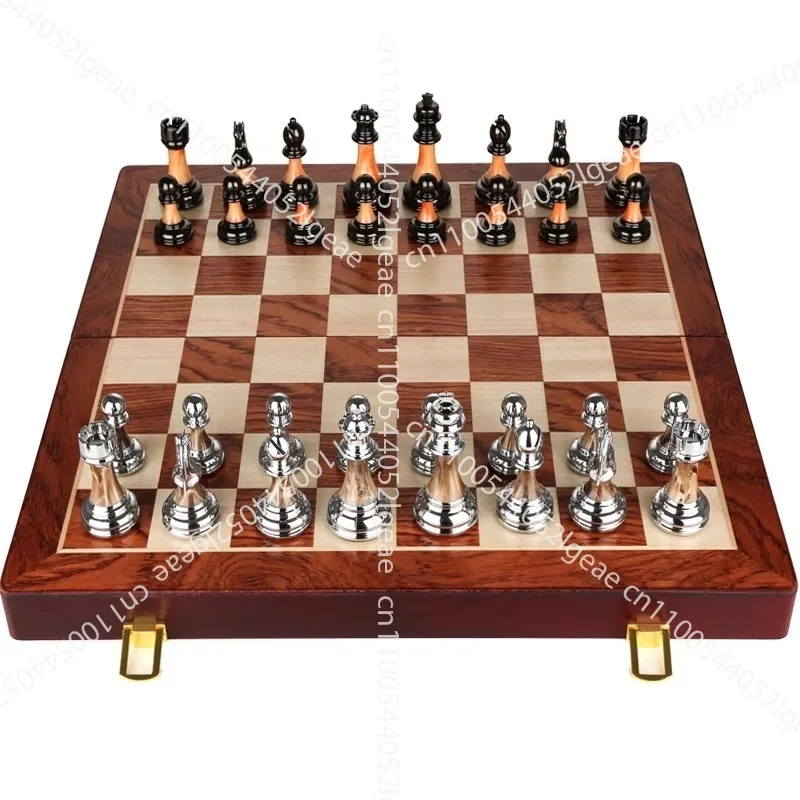 

Chess high-end gift box set Solid wood folding chessboard imitation jade chess retro ornament