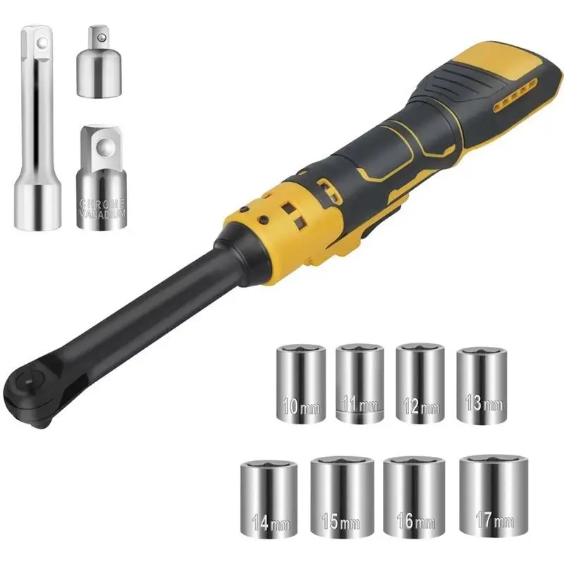 

Mar.3/8" Cordless Ratchet Wrench 3" Extension Bar, 74Ft-Lbs, 20V Battery, 0- 450RPM Variable Speed Trigger, 6" Head